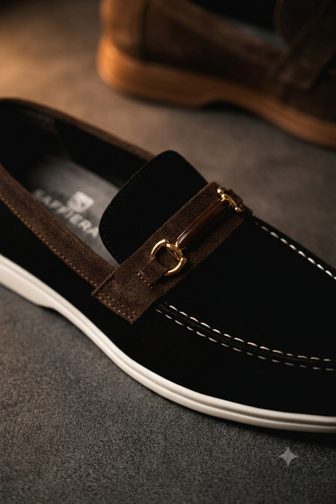 Saffiera Horsebit Leather Loafer Black - Close Up Detail