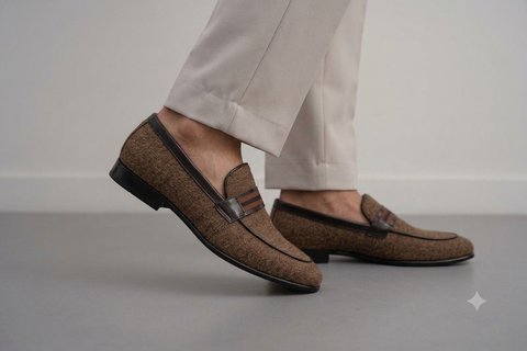 Saffiera Classic Woven Penny Loafer - Side View on Model