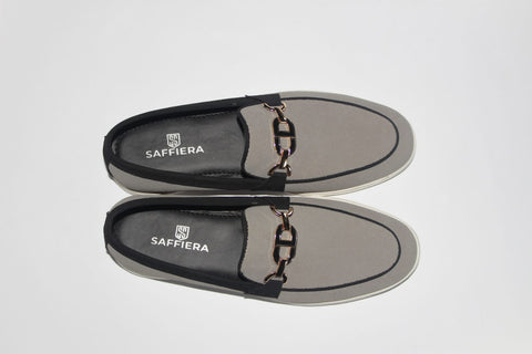 Saffiera Two-Tone Chain Loafer — Grey & Black